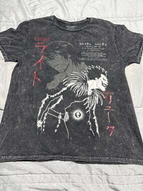 Death Note Light and Ryuk Acid Wash Graphic T-Shirt Men’s M